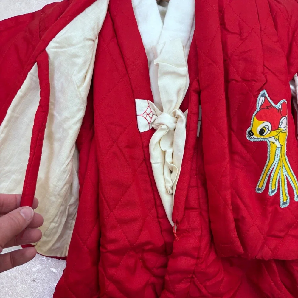 Vintage Walt Disney Bambi Red Japanese‎ Kimono Robe Quilted 2pc Applique 1-3yr